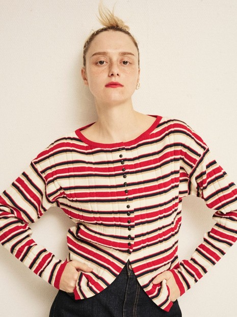 ストライプ組織2WAYニット /カーディガン