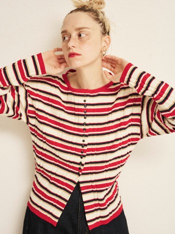 ストライプ組織2WAYニット /カーディガン