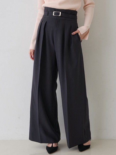 【新色登場】【一部店舗限定】【3サイズ展開】ベルト付きハイウエストタックパンツ