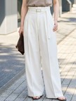 【人気追加】【3サイズ展開】リネンタッチベルト付きハイウエストパンツ