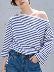 ボーダーボートネックカットソー/ロングスリーブTシャツ