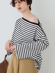 ボーダーボートネックカットソー/ロングスリーブTシャツ