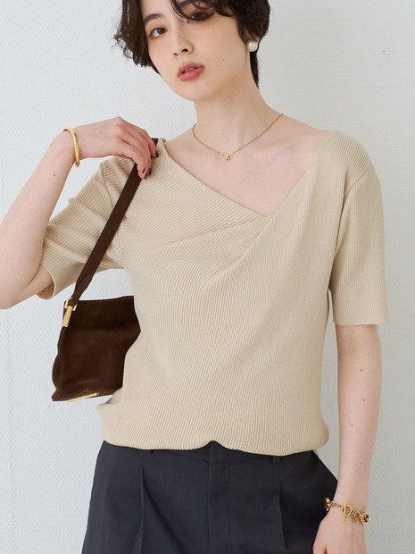 【一部店舗 / WEB限定】ハーフスリーブドレープリブニット