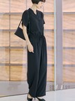 【一部店舗 / WEB限定】Vネックレーヨンコンビネゾン / オールインワン / ウエストゴム / ポケット付き