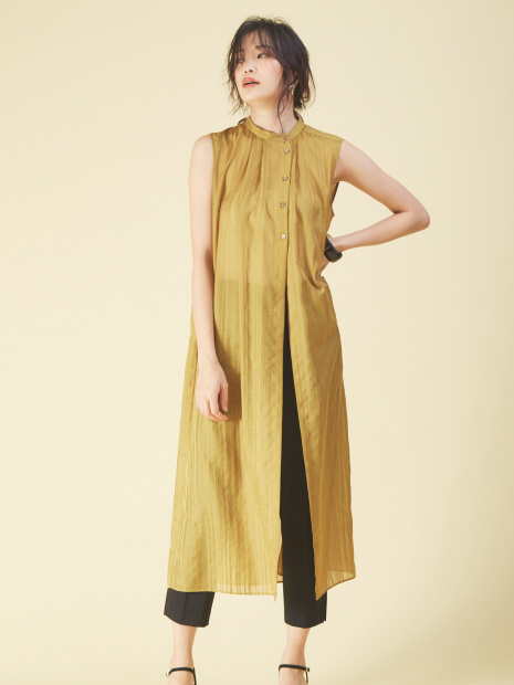 シアーストライプロングシャツ