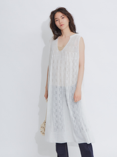 boussole×qualite 透かし柄シアーニットワンピース