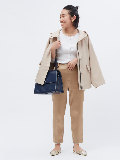 【小林 文さんコラボパンツ】サテンストレッチスリットパンツ