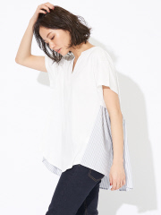 【WEB限定】スリットネック布帛切り替えカットソー