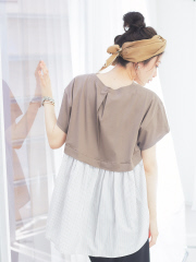 【WEB限定】スリットネック布帛切り替えカットソー