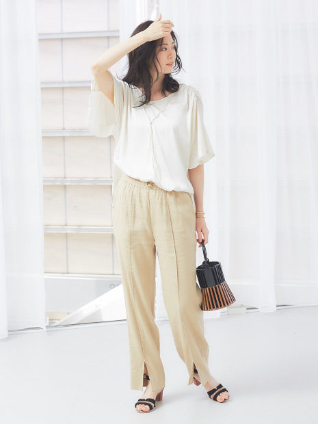 《再入荷》【限定】サテンギャザー2WAYブラウス