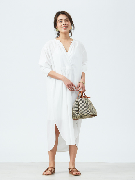 コットンテンセルギャザーワンピース Qualite カリテ