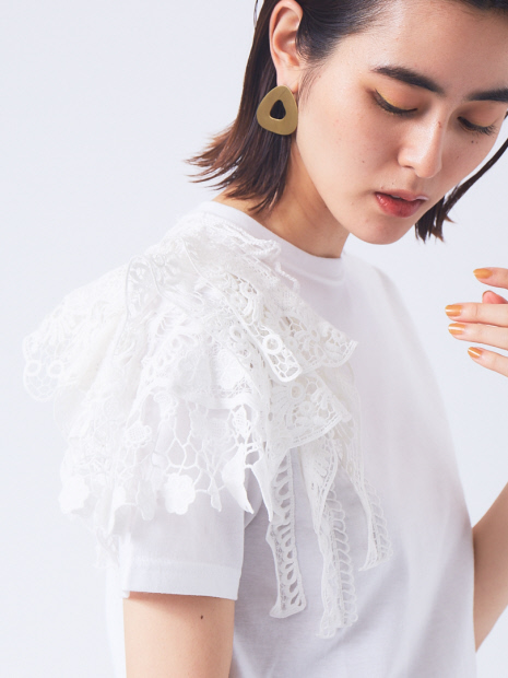 【boussole×qualite別注】ショルダーレースTシャツ(コンパクト)