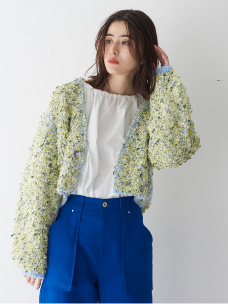 ロピア 爆買い boussole×qualite】カラーパイルニットカーデ トップス
