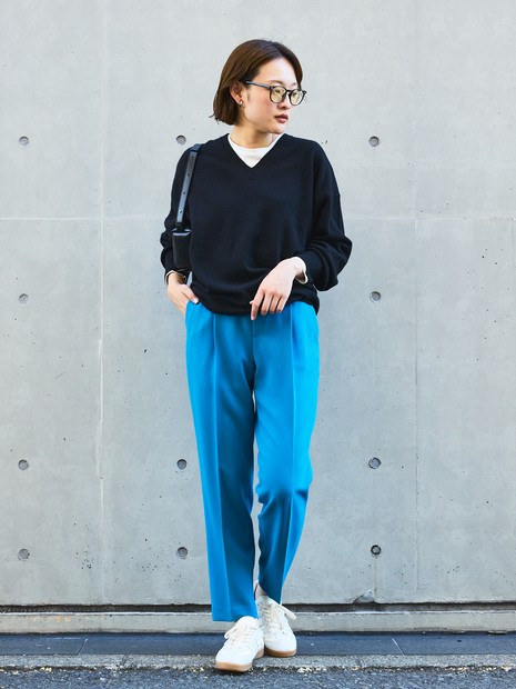 【ブルー】ダブルクロスセンタープレスパンツ