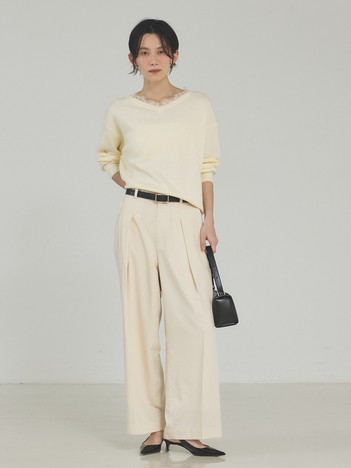 【トレンドアイテム】Vネックレース付きニット