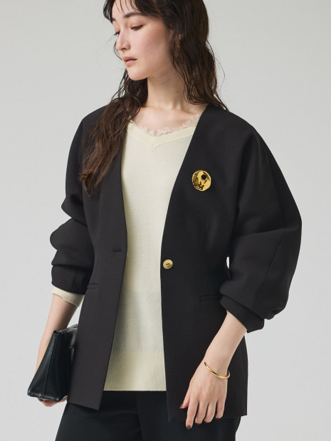 美品 DESIGNWORKS アバハウス ノーカラーツイードジャケット ノー