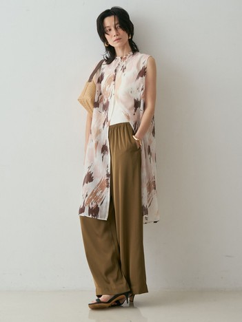 qualite - シアープリントロングブラウス