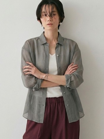 【CLASSY掲載・カシュクール着用可】リネン混レギュラーシャツ