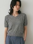 【きれいめ夏ニットはコレ！】カラーポリリネンVネックニット