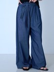 【涼やか素材】コットンリヨセルデニムワイドパンツ