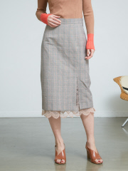 アウトレット (レディース)
グレンチェック裾レースタイトスカート