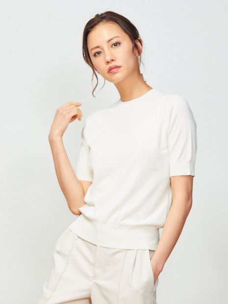 5分袖ニットプルオーバーTシャツ
