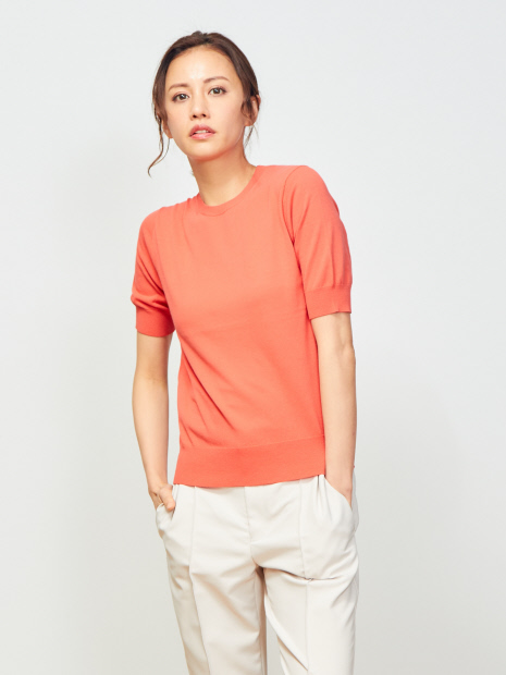 5分袖ニットプルオーバーTシャツ
