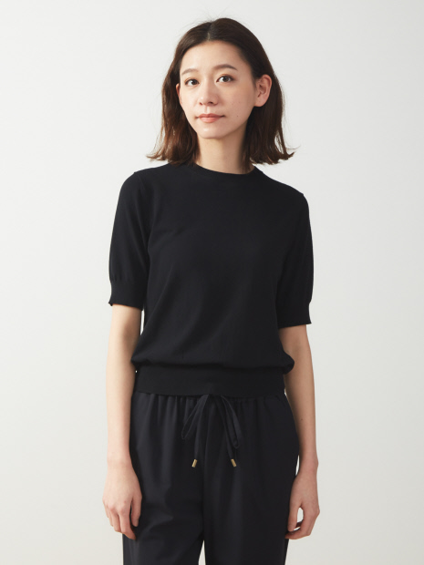 5分袖ニットプルオーバーTシャツ