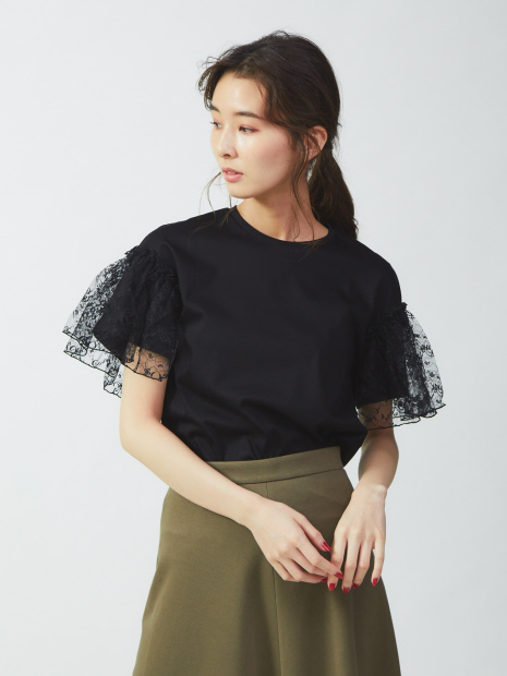 袖レースプルオーバーTシャツ