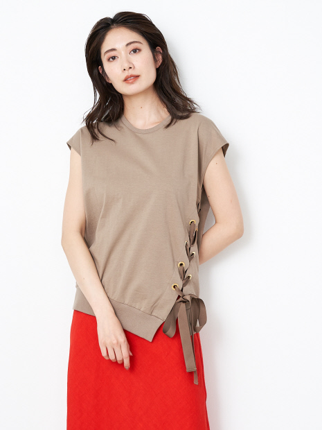 裏毛レースアップ ノースリーブTシャツ