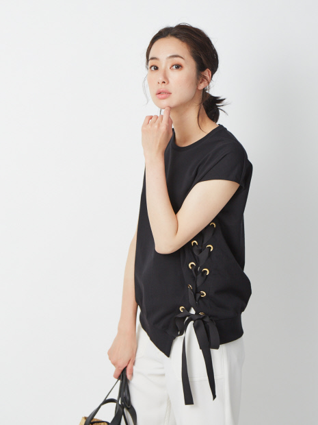 裏毛レースアップ ノースリーブTシャツ