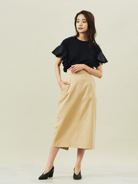 袖フリル2WAYニットTシャツ