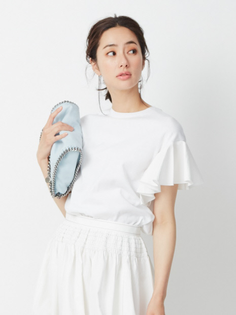 袖フリル2WAYニットTシャツ