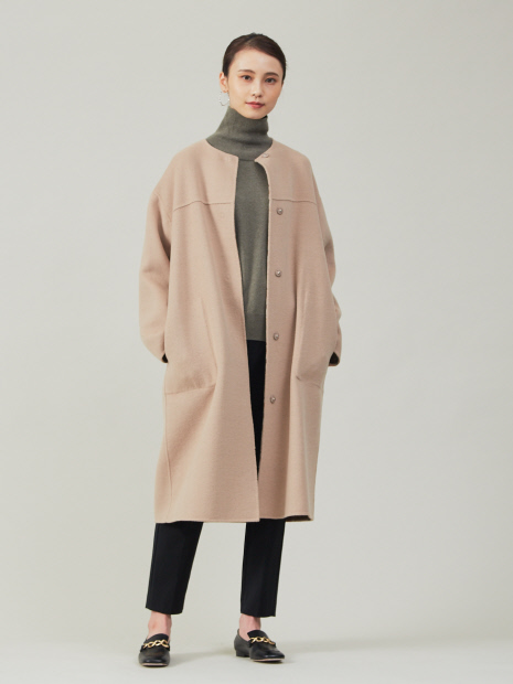 【Beige froid 】(店舗限定)ダブルフェイスノーカラーコート (リバーシブル)
