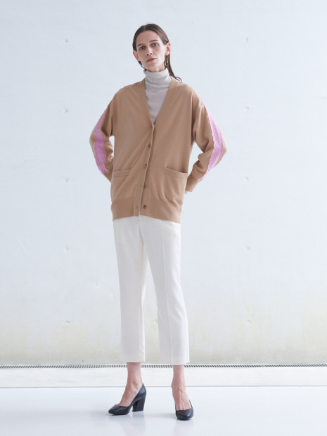 ウールカシミヤレースコンビロングカーディガン