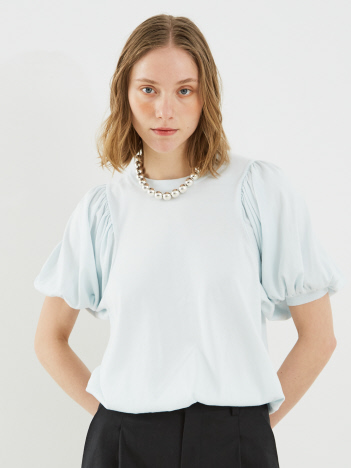 LOWER 18G Jersey Stitch Gathered Sleeve Top