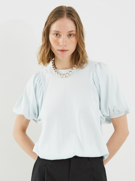 LOWER 18G Jersey Stitch Gathered Sleeve Top