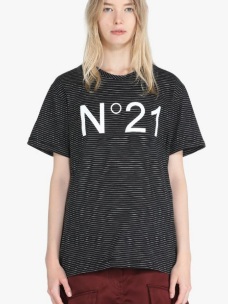 【 N゜21/ヌメロヴェントゥーノ】ボーダー×ロゴTシャツ