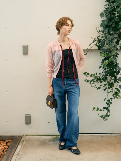 【BEAUVET/ボーヴェット 】モヘア混リボンカーディガン