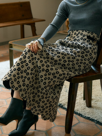 【BEAUVET/ボーヴェット 】フラワージャガードスカラップスカート