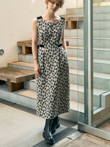 【BEAUVET/ボーヴェット 】フラワージャガードノースリワンピース