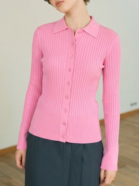 ウールリブポロカーディガン