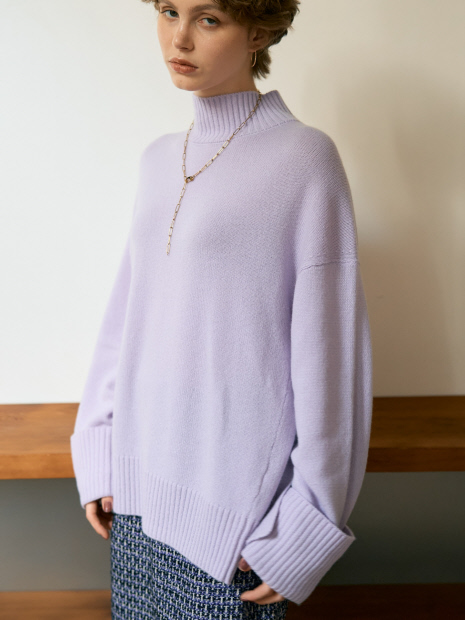 カシミヤ混バックダブルスリットモックネックプルオーバー【予約】