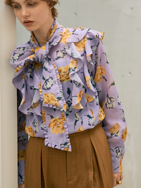 ANAYI ラインフラワープリントラッフル袖セットアップ ANAYI ラインフラワープリントラッフル袖セットアップ アナイ ライン