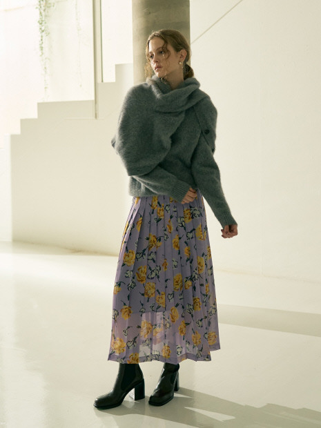 【セットアップ対応】フラワープリントプリーツスカート