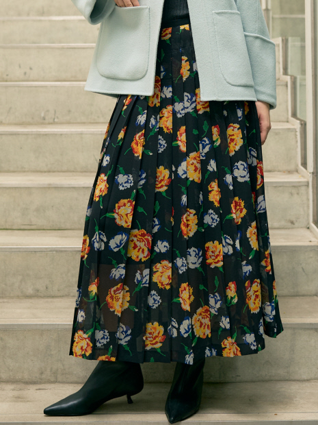 【セットアップ対応】フラワープリントプリーツスカート