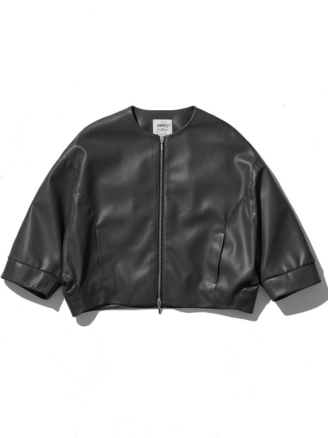 【EMMETI /エンメティ】 TILLY LAMBSKIN NAPPA ラムスキンレザー ノーカラードルマンスリーブジャケット