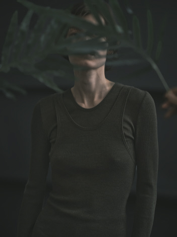 【HAKUJI/ハクジ】Wool rib layerd レイヤードロングスリーブ　プルオーバー