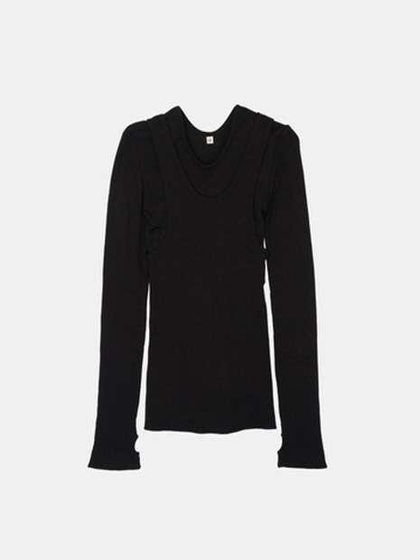 【HAKUJI/ハクジ】Wool rib layerd レイヤードロングスリーブ プルオーバー