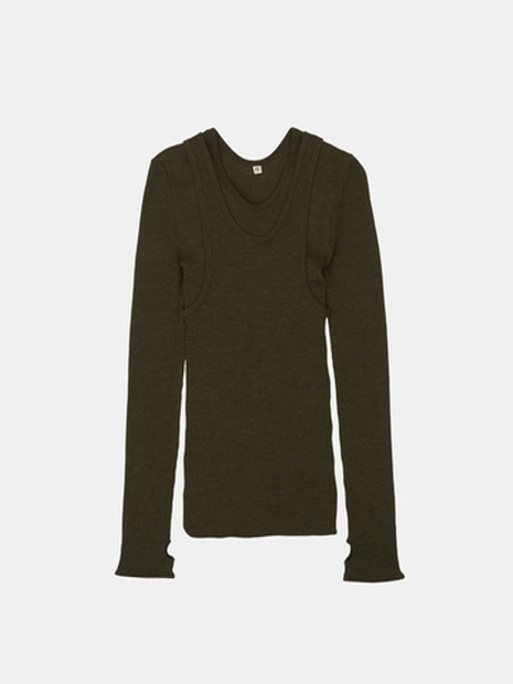 【HAKUJI/ハクジ】Wool rib layerd レイヤードロングスリーブ プルオーバー
